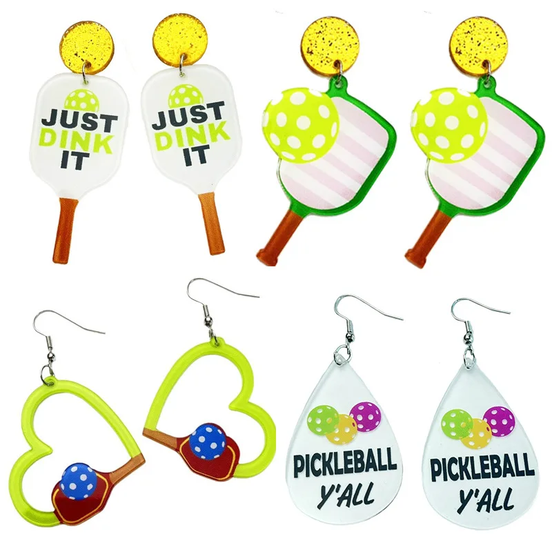 New Sports Acrylic Earrings Pick Ball Hobbies Earrings Racquets Cherish Text Fresh Fashionable Earring Gifts