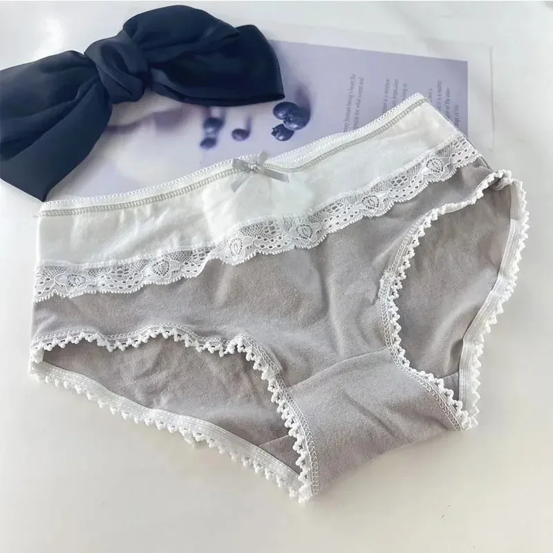 Lolita Style Lace Edge Bow Women\'s Cotton Underwear Comfortable Hip Wrap Cotton Crotch Girls\' Briefs  Underwear Women  Panties