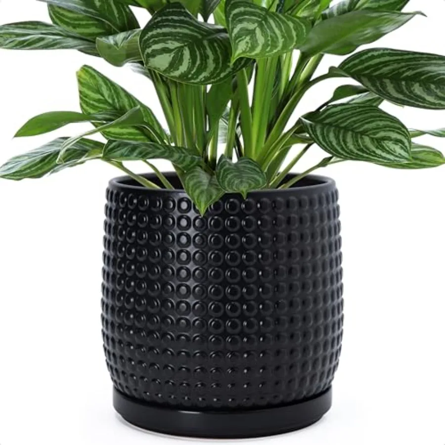 

8-дюймовый керамический цветочный горшок из керамогранита с бусинами - кашпо с дренажными отверстиями и поддонами для комнатных суккулентов или цветов