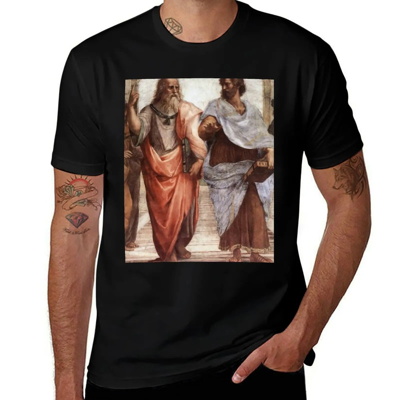 The School of Athens (details) by Raphael (Raffaello Sanzio Da Urbino) T-Shirt Minimalist Casual Short Sleeve Top T-Shirt