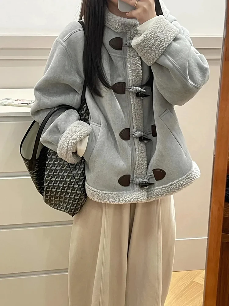 

Женская утепленная зимняя куртка из искусственного меха и кожи, корейский стиль, для повседневной носки, полиэстер