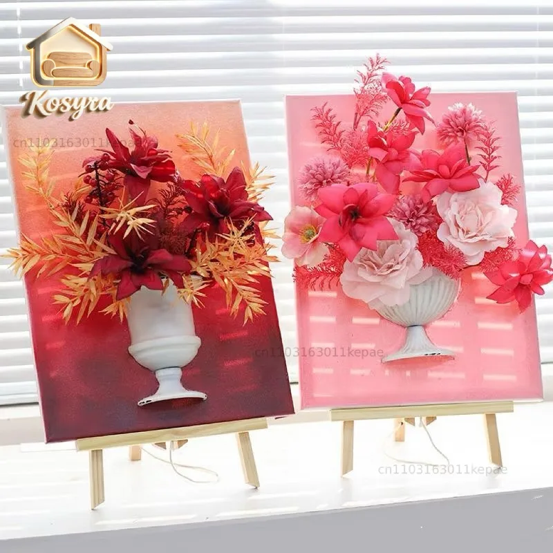 Rural farmhouse half wall flower ware floral salon retro white vase Internet celebrity clock in oil painting decoration old