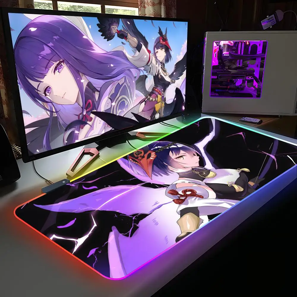 

Game GI Kujou Sara Mouse Pad RGB Rubber Computer Laptop Official Game Colored esports Aesthetic Pretty Fashion Luxury Mat