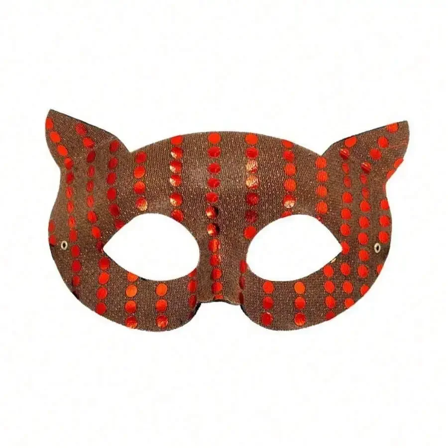 

Cat Half Face Mask With Red Sequins Dot Pattern Party Costume Accessory