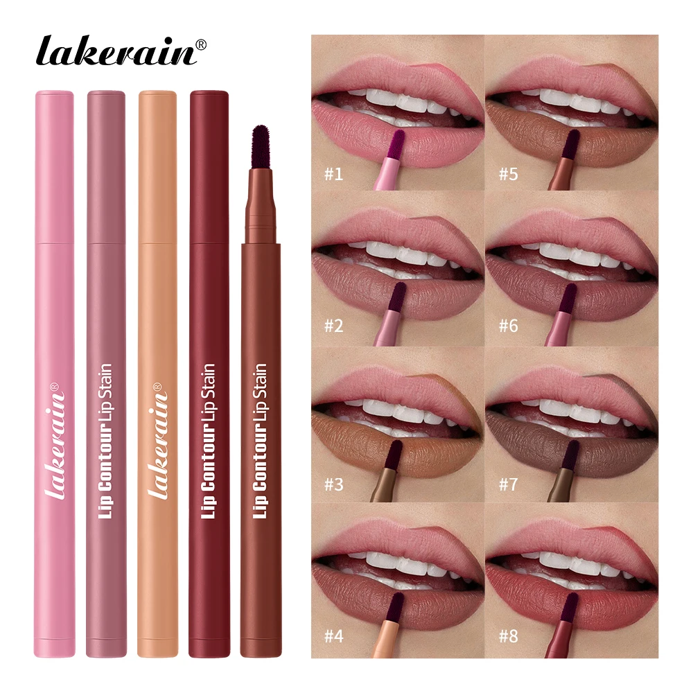 Lakerain Lip Contour Lip Stain Pen Smudge-proof Non-stick Cup Moisturizing Lip Makeup Cosmetic 2-in-1 Lip Stain & Liner