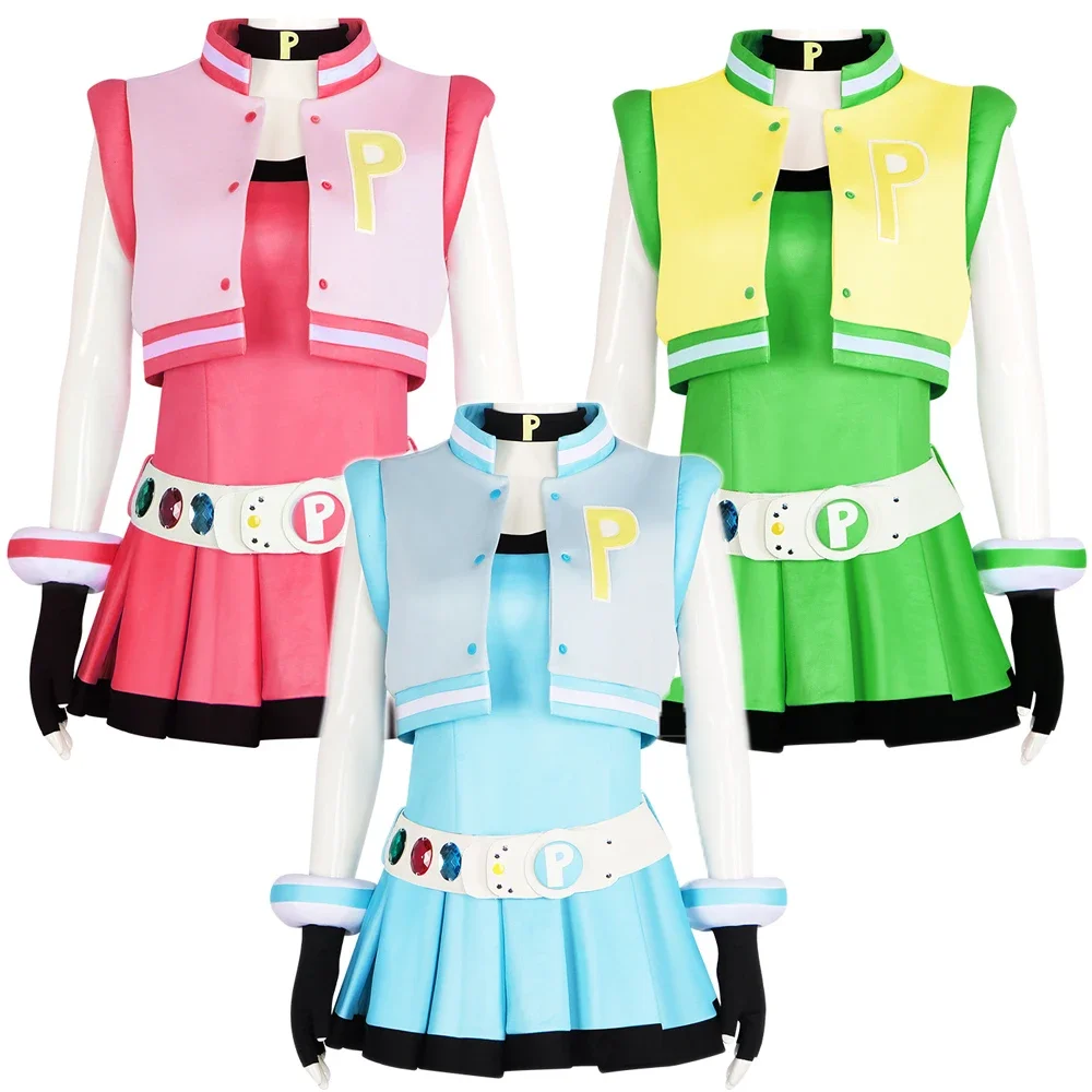 Anime Powerpuff Blossom Bubbles Buttercup Costume Cosplay Donne adulte Ragazze Abito completo Halloween Outfit Party Uniform