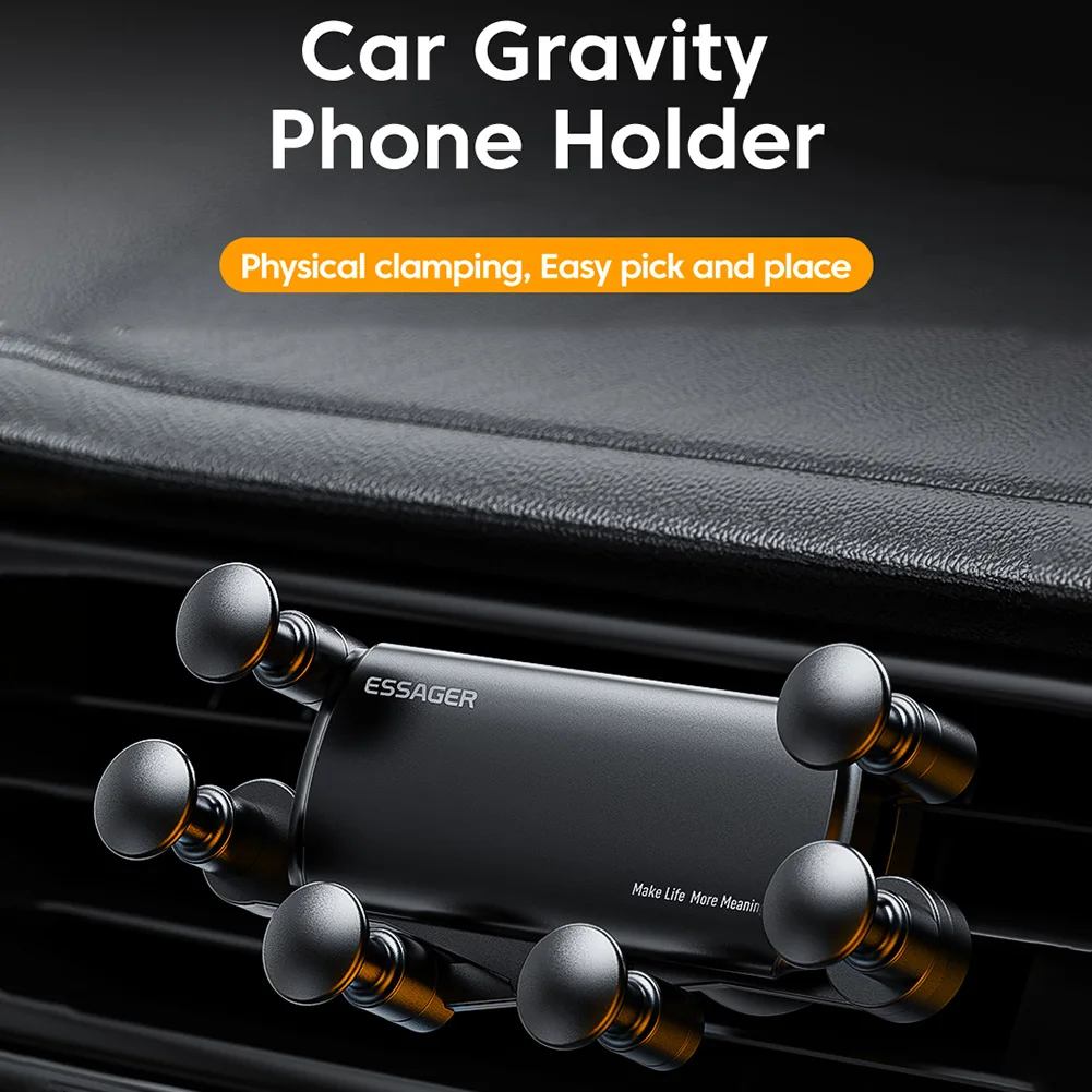 ESSAGER Car Mobile Support Gravity Air Vent Clip Mobile Phone Mount Holder 360 Adjustable Anti-skid for iPhone Smartphone
