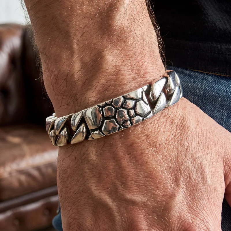 Stainless Steel 16MM Wide Chain Man Bracelet Homme Metal Men's Bracelets For Man Products 22cm