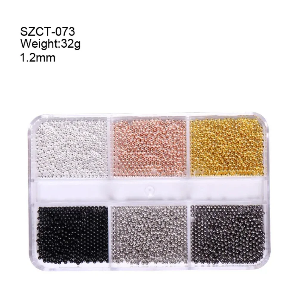 

6 Grid Boxed Steel Ball Nail Art Charms Jewelry Black Mini Manicure Ornament Accessories Diy Ballet Rounded Fingernails Decor