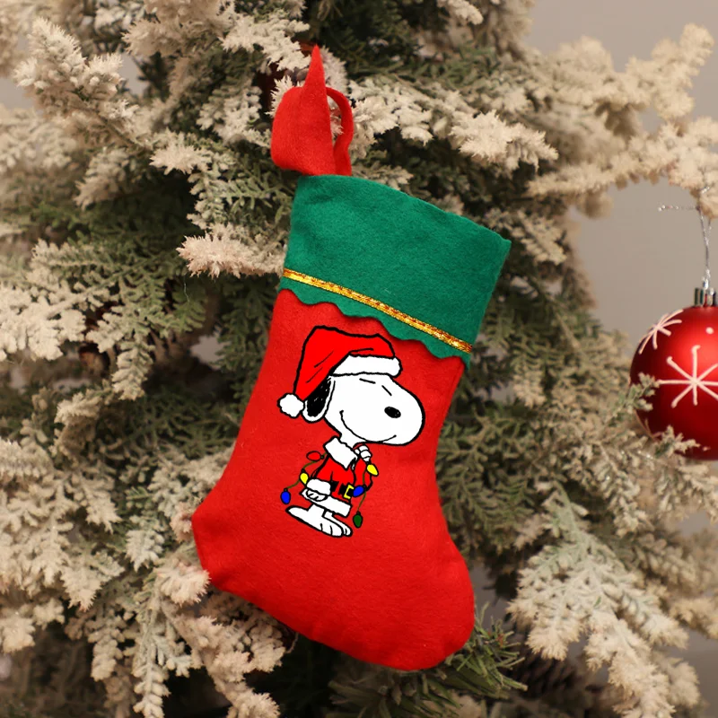 1 Pcs Snoopy Xmas Socks Peanuts Christmas Decorations Cartoon Printing Genderless Festive Atmosphere Holiday Partys Santa Sock