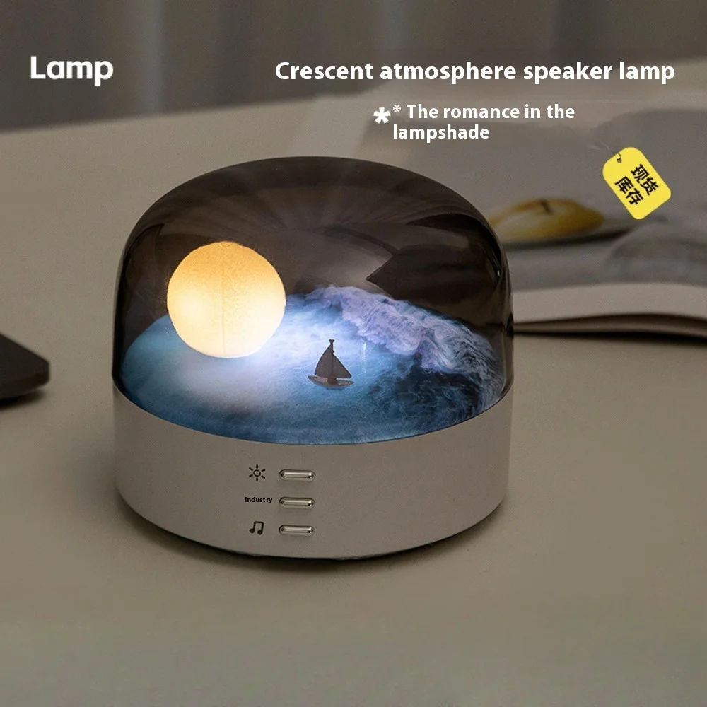 Moon Bluetooth Speaker Night Light Dimmable Mood Lamp Eye Caring Gradient Light Wireless Audio Decor for Bedroom