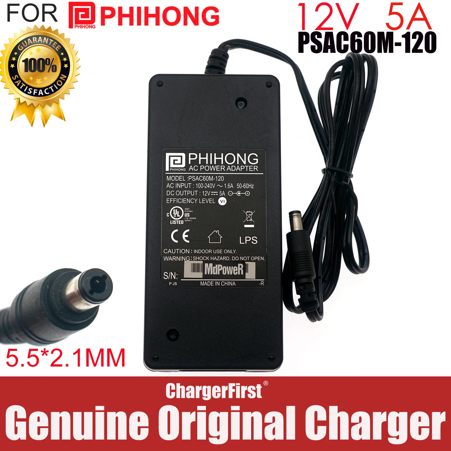 Genuine PHIHONG PSAC60M-120 12V 5A AC Adapter FOR for BeagleBone Green Gateway Network Equipment  For PSAA60W-120 Power Supply
