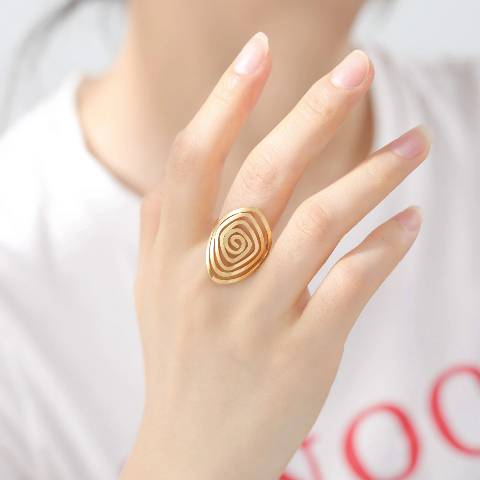 JDZQJ Punk Swirling Maze Ring for Women Stainless Steel Irregular Spiral Open Finger Rings Gold Color Fashion Jewelry Gifts