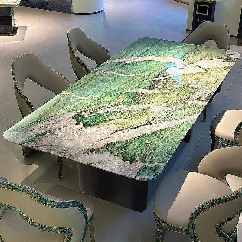 

Luxury stone dining table Green dining table Italian light luxury high-end long table