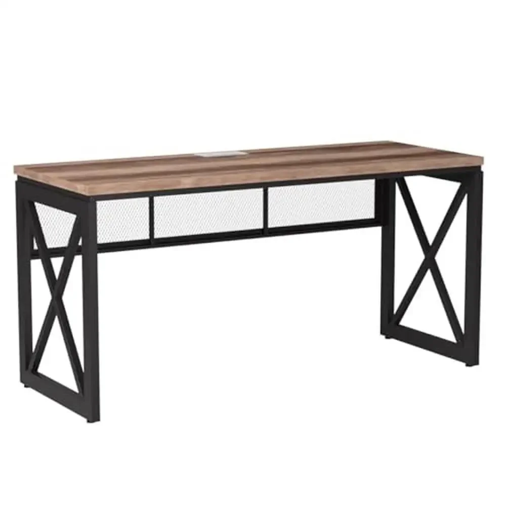 Industrial Farmhouse Computer Desk Large Rustic Wood Writing Desk Office Table 60 Inch Vintage Oak