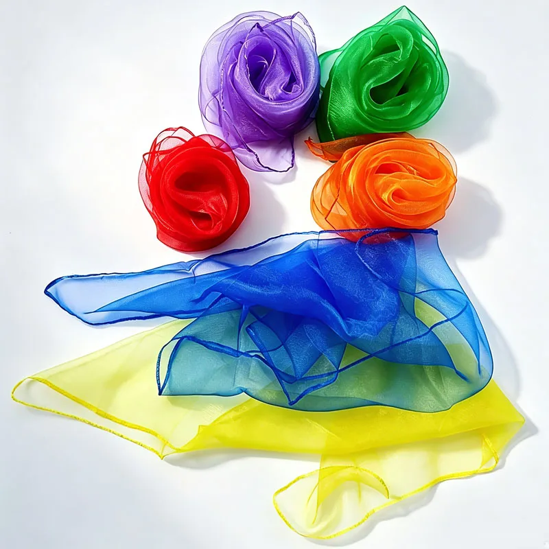 6PCS Square Juggling Silk Dance Scarves Magic Tricks Performance Props Rhythm Band Music Movement Educational Toys For Kids 