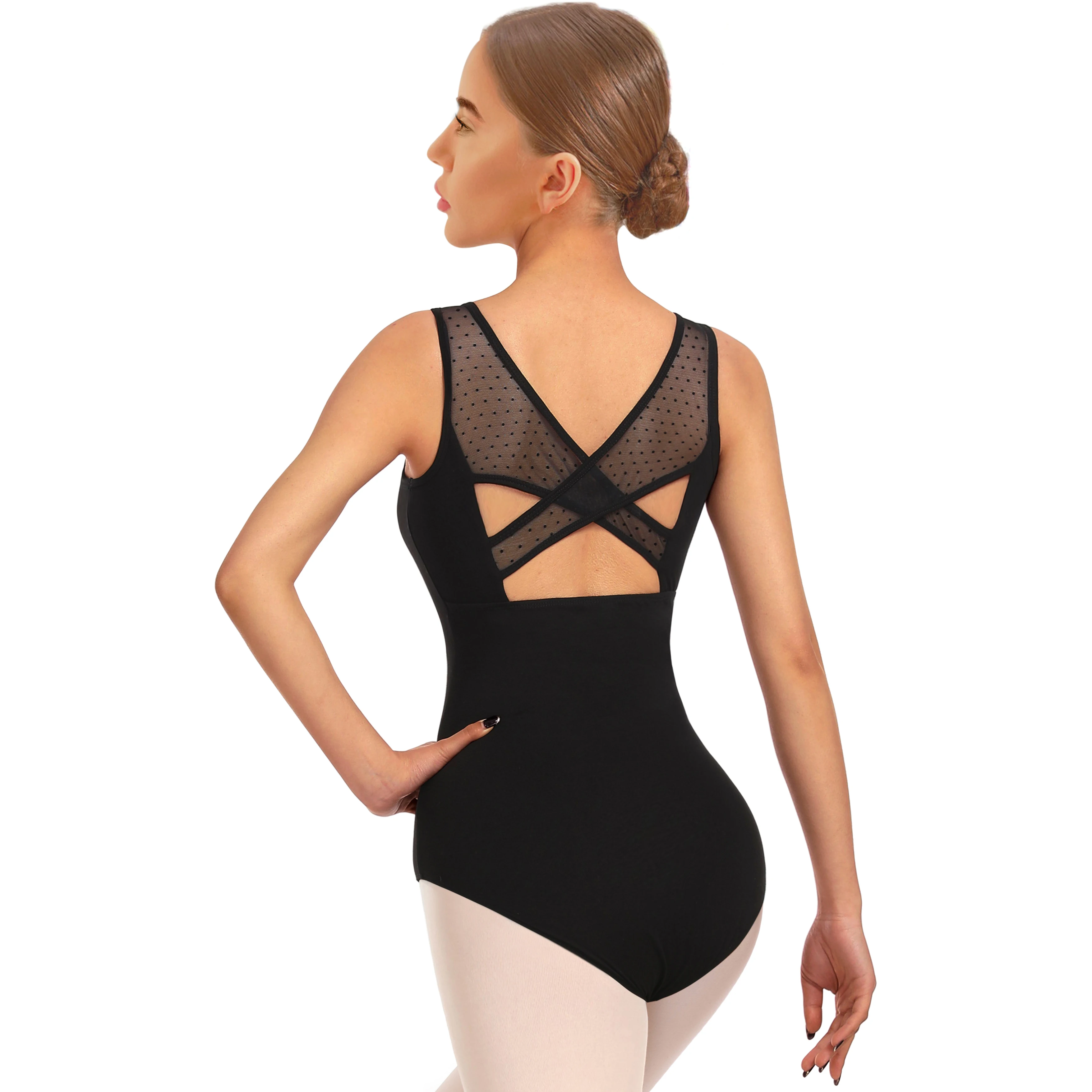 Women Ballet  Leotard Lace Tank Dance Leotard Mesh Splice Design Hollow Back Dancewear