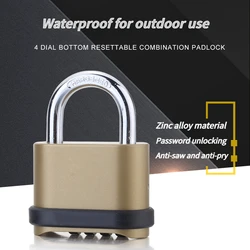 4-Digit Number Combination Padlock Waterproof Strong Hardened Suitable for Indoor Outdoor Fence Door Sturdy Password Code Locks