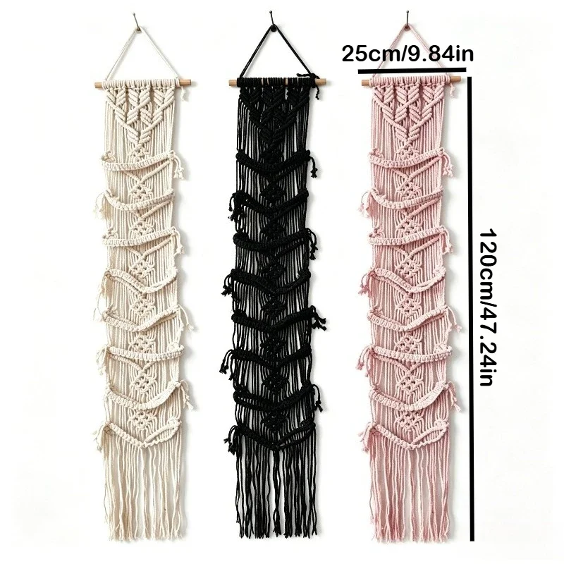 3pc Bohemian Macrame Wall Hanging Tapestry Hat Display Rack Hand-Woven Colorful Tassel Cap Storage for Hats Dorm Room Wall Decor