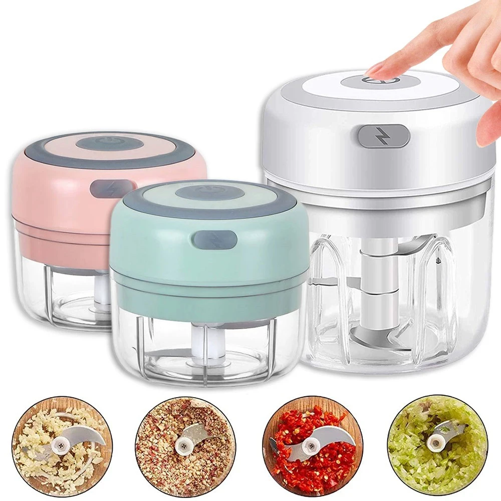 

100/250ml Electric Garlic Chopper Mini Food Masher Press Vegetable Chopper Portable Meat Grinder USB Charging Kitchen Gadgets