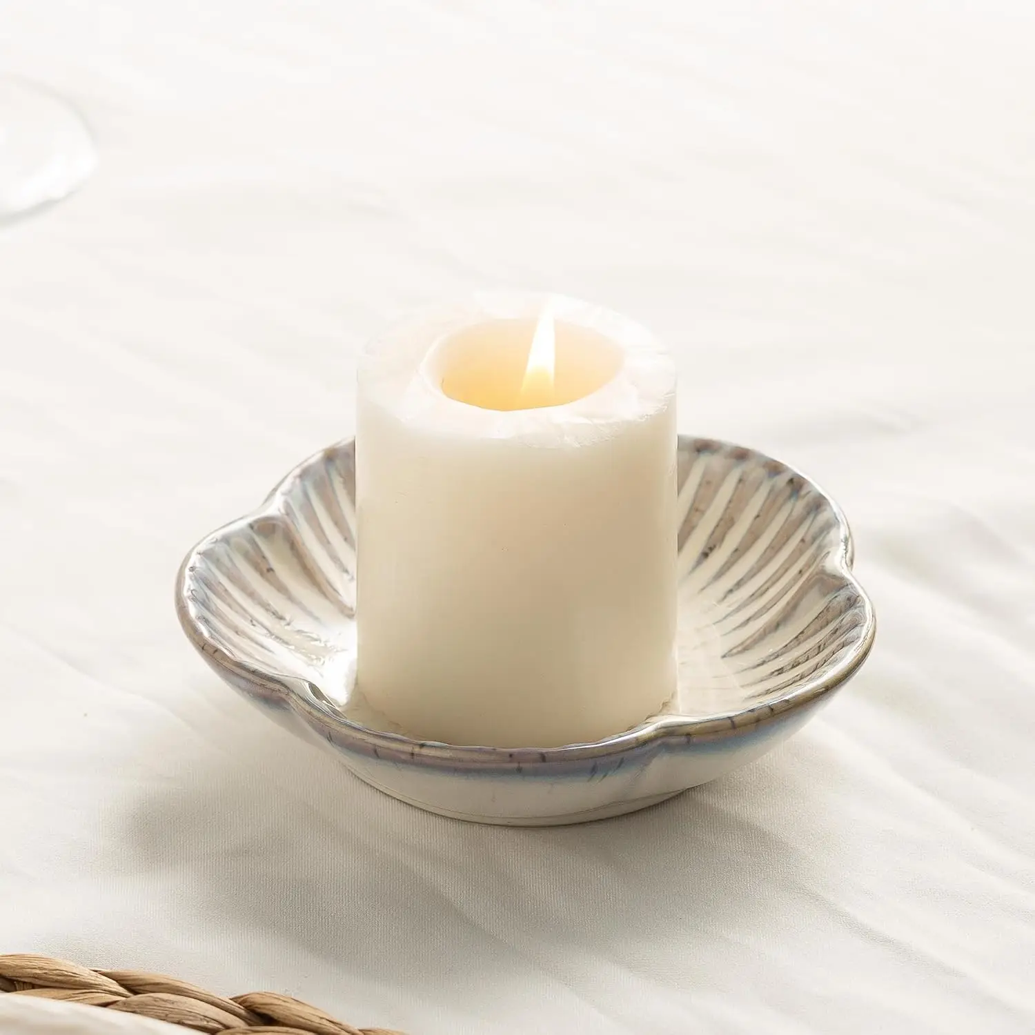 Vintage Ceramic Pillar Candle Holder Plate, Tealight Tray for Party Wedding Decor, 4.7 Inch