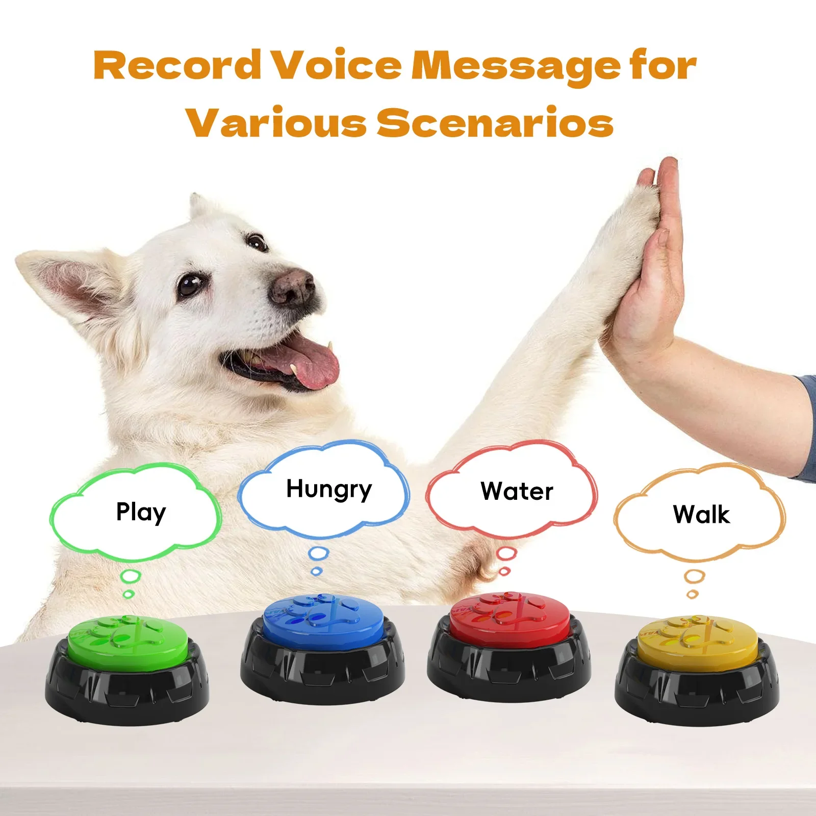 4 Pcs Pet Talking Buttons Dog Training Button Set of 4 Pcs 30S Recording Training Buttons for Dogs Communication Buzzers