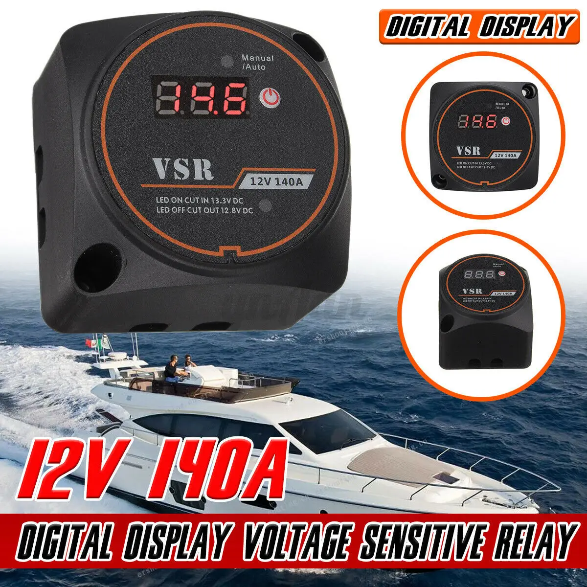 

Voltage Sensitive Split Charge Relay Digital Display VSR 12V 140A For Camper Car RV Yacht Steamer Smart Battery Isolator Charge