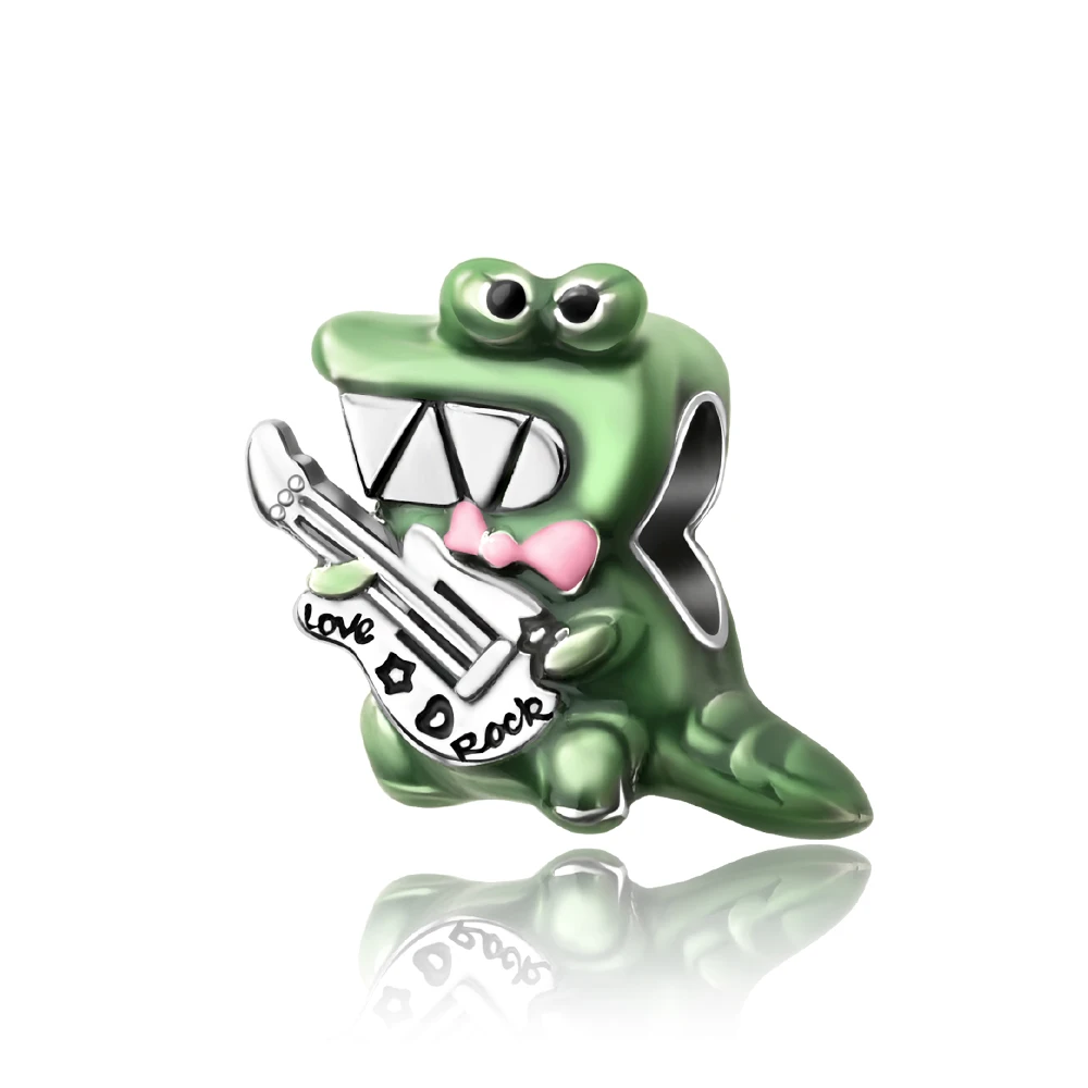 

Ahthen 925 Sterling Silver Bead Crocodile Plays Guitar Dangle Charm fit Snake Chain Bracelets Necklaces for Women Jewelry Making