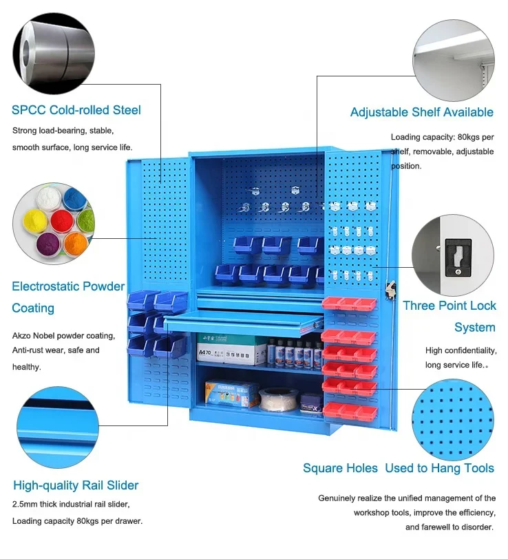 작업장 차고 금속 롤러 도구 캐비닛, 강철 보관 캐비닛, 쓰레기통 포함