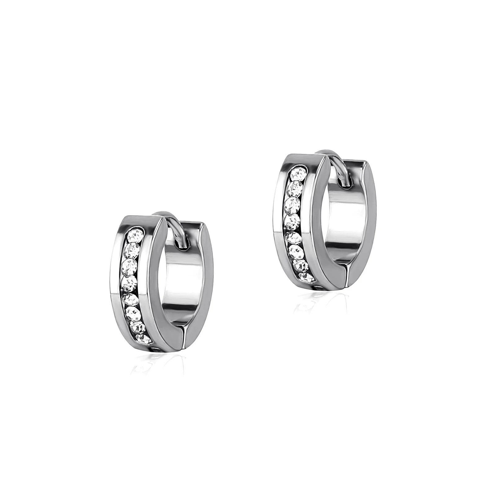 TOPGRILLZ 1 Pair Fashion Round Cubic Zircon Stainless Steel Earrings Small Huggie Earring Pendientes Body Jewelry