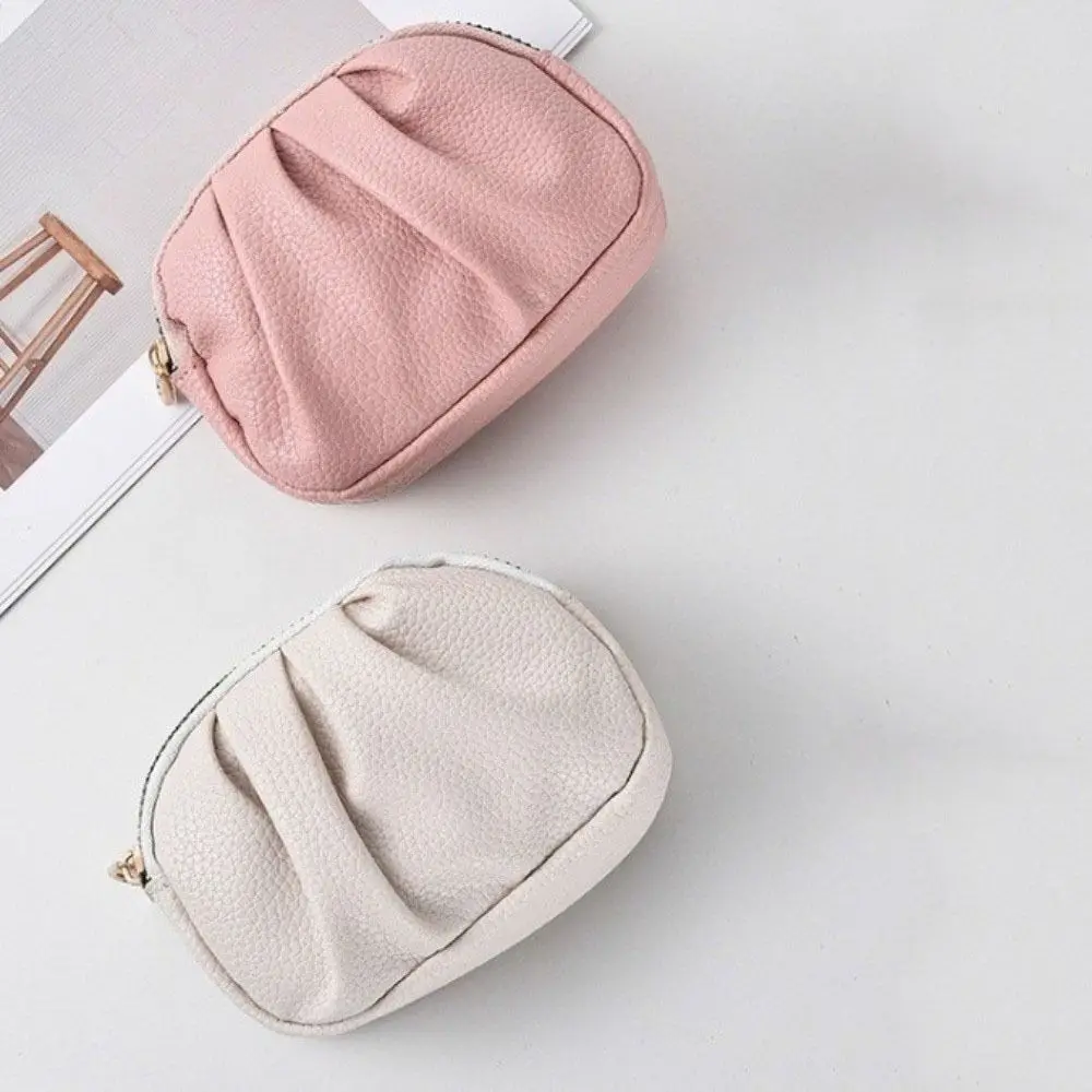Clutch Bag Wrinkle Mini Wallet Double-layer Zipper Short Wallet Multifunctional Solid Color PU Leather Coin Purse Men