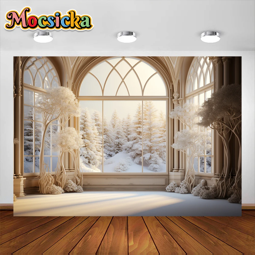 Mocsicka Winter Christmas Backdrops Decoration Kids Adult Photography Props Child Baby Wedding House Castle Background Banner