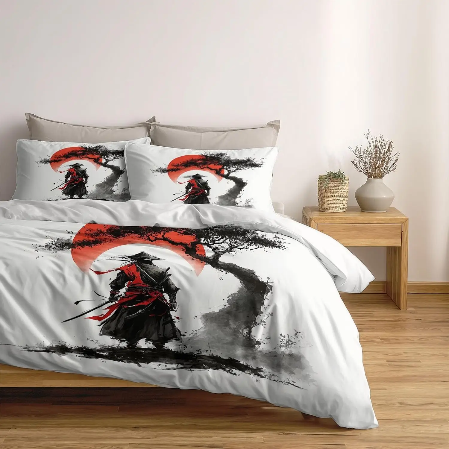 White Reversible Duvet Covers Cot Bed With 1 Pillowcase Anime Style Japanese Samurai Quilt Cover 2