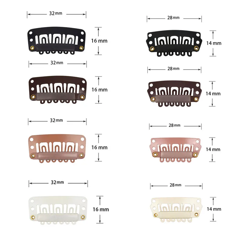 50 Pcs 28 mm 32 mm 6 Teeth Rubber Lined U‑Shape Metal Snap Hair Clips No Slip for Hair Extensions Wigs