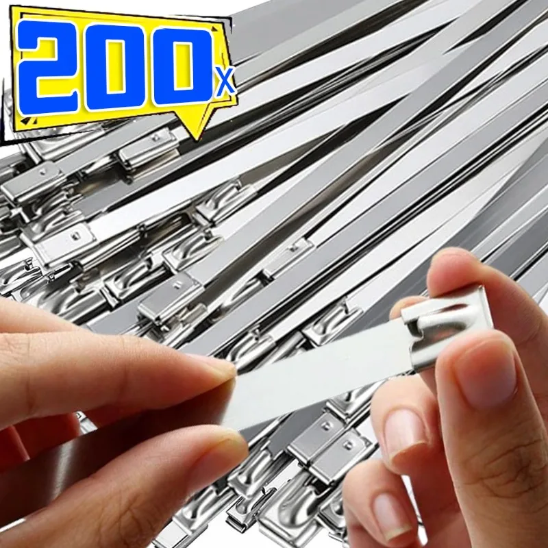 Wholesale Stainless Steel Cable Ties Silver Metal Zip Ties Strap for Exhaust Wrap Home Heavy Duty Self-locking Fastening Ring