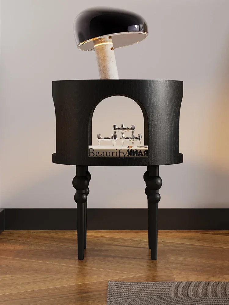 

z.Retro Simple Solid Wood Sofa Corner Table Home Bedroom Bedside Storage Cabinet