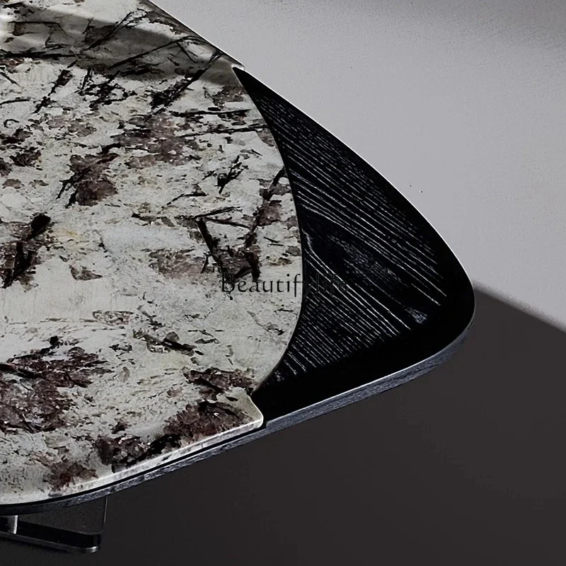 yj21 Modern light luxury coffee table combination living room high-end elm wood leather acrylic natural luxury stone coffee tabl