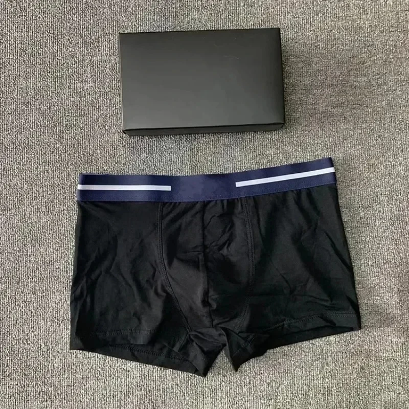 Celana dalam Boxer bercetak huruf mode baru pakaian dalam pria katun bersirkulasi celana dalam pendek kantung 3D mulus celana dalam Boxer