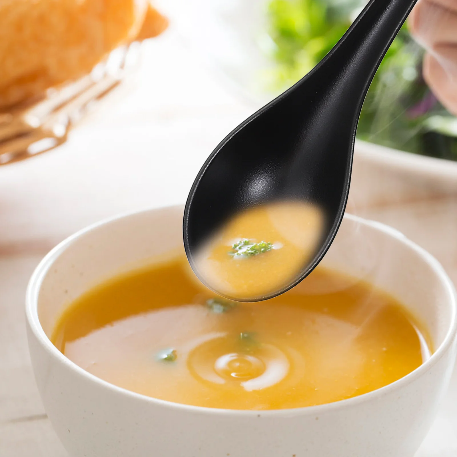 Cucharas para gachas con mango, vajilla de cocina para sopa de melamina, Ramen, suave, sin rebabas, cómoda gachas de arroz, 6 uds.