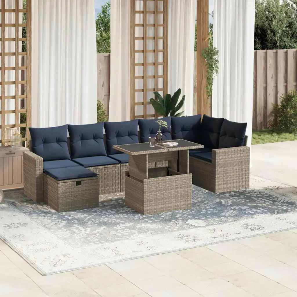

8 Seat Outdoor Sectional Sofa Set with Cushions Grey Rattan Patio Furniture