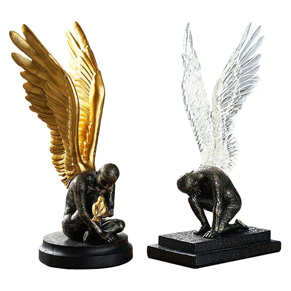 

Nordic Angel Wing Sculpture Figures 3D Angel Statue Resin Crafts Bedroom Home Hotel Desktop Garden Decoration Accs Gift