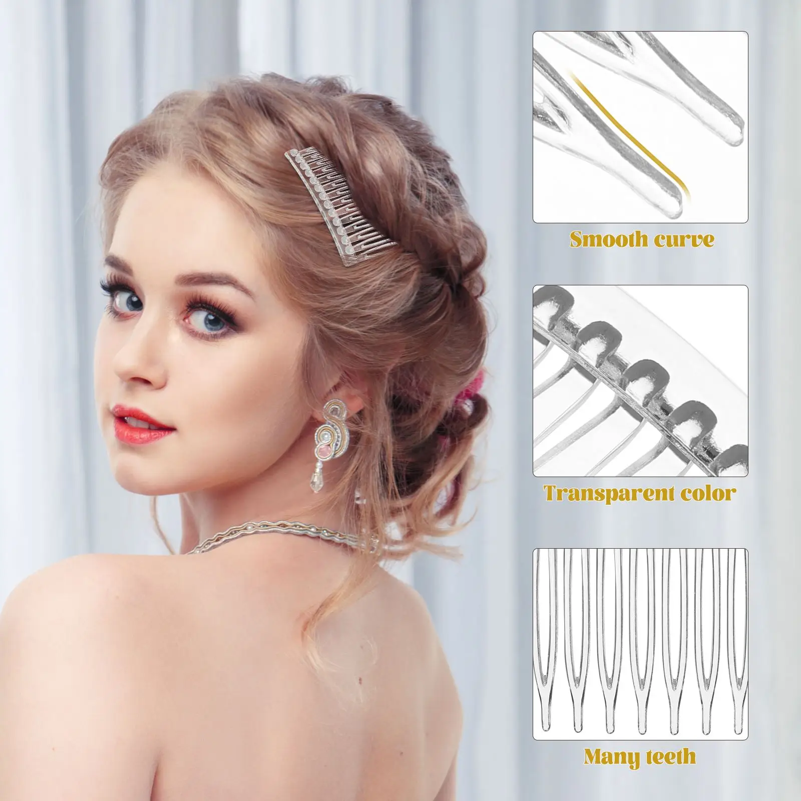 10pcs Clear plastic Hair Side Clip Combs Portable Bridal Girls Hair Clips Veil Comb DIY Hairstyle Side Clip Combs Pin Barrettes