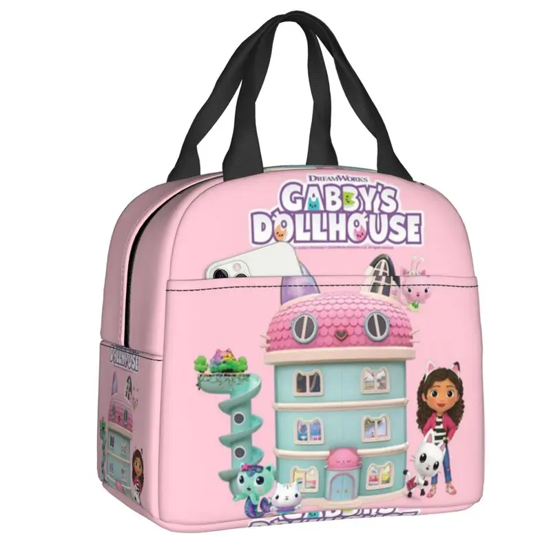 Gabbys Dollhouse Resuable Lunch Boxes for Leakproof Cartoon Gabby Kids Thermal Cooler Food Insulated Lunch Bag Office Work