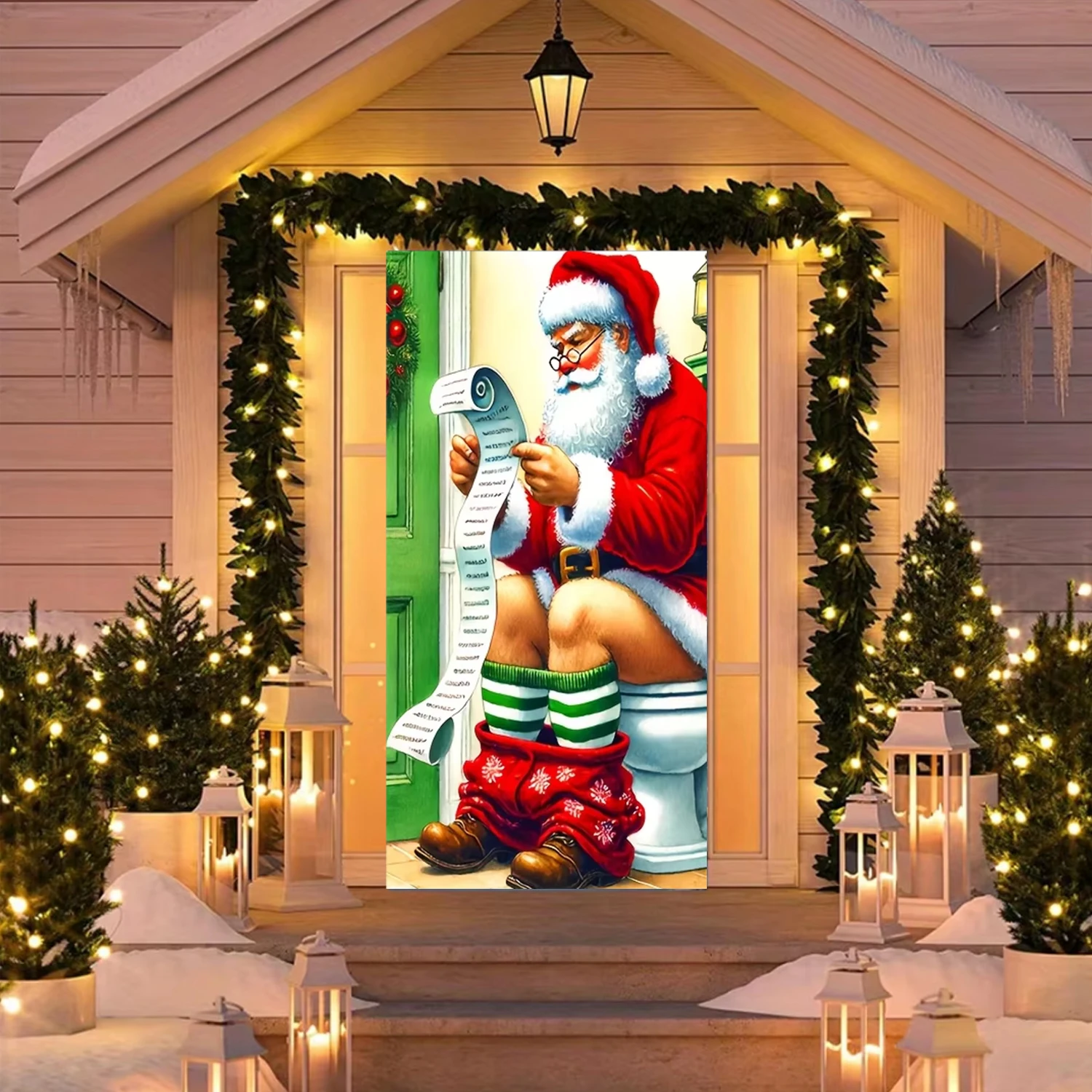 Christmas Santa Theme Nut Cracker Snowman Door Banner Ornaments Door Cover Banner Photography Background Indoor Outdoor Veranda