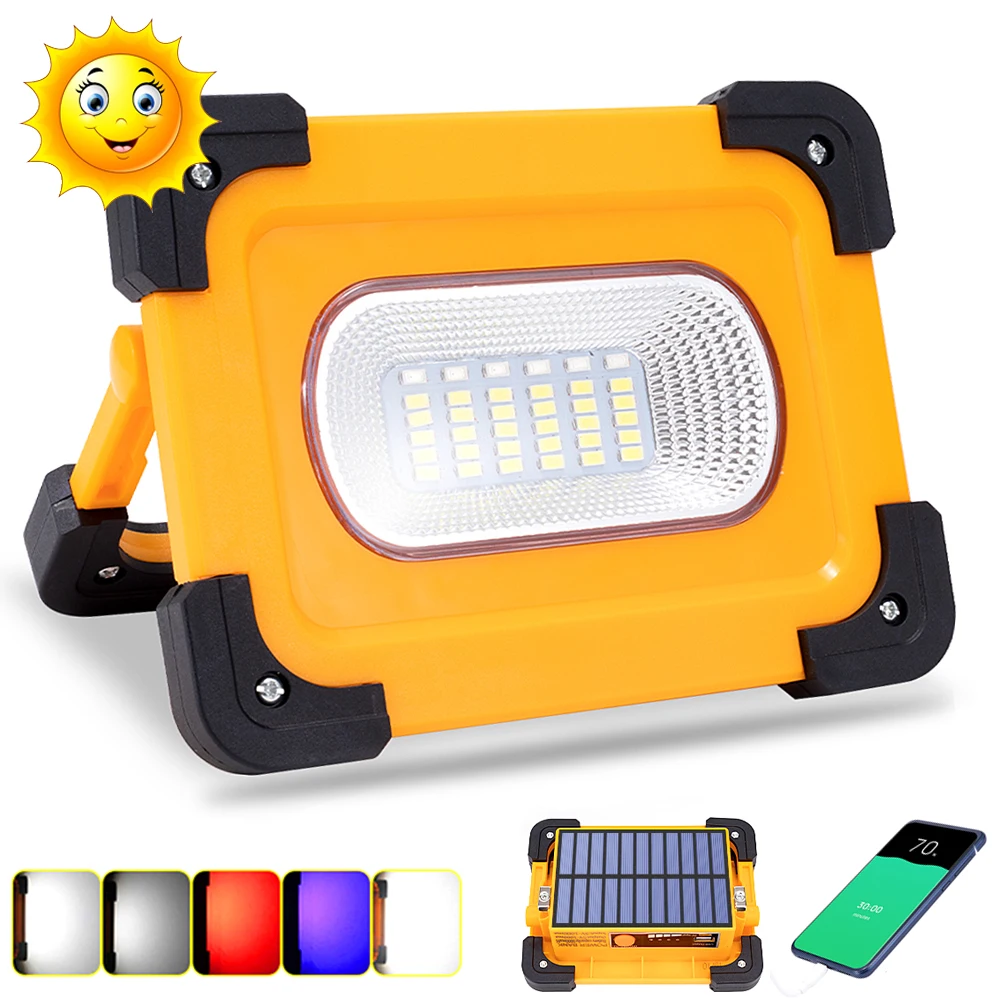 Solar LED Camping Lamp Portable Work Light USB Rechargeable Lantern Power Bank Magnetic Flashlight 18650 Battery Repair Job Site