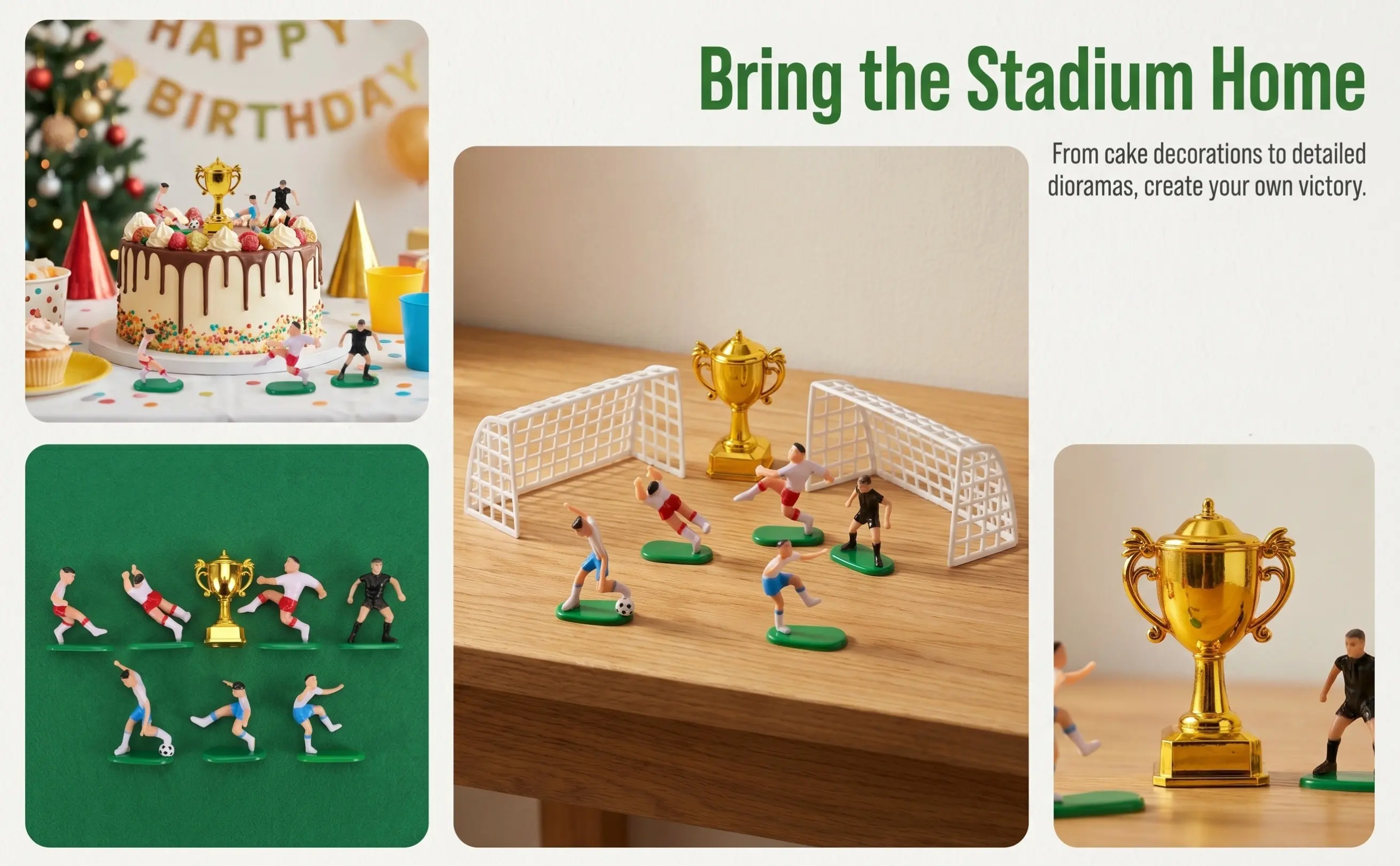 1Set Miniature Soccer Trophy Detailed Football Goal Realistic Cup Decoration Party Table Centerpiece Cake Topper