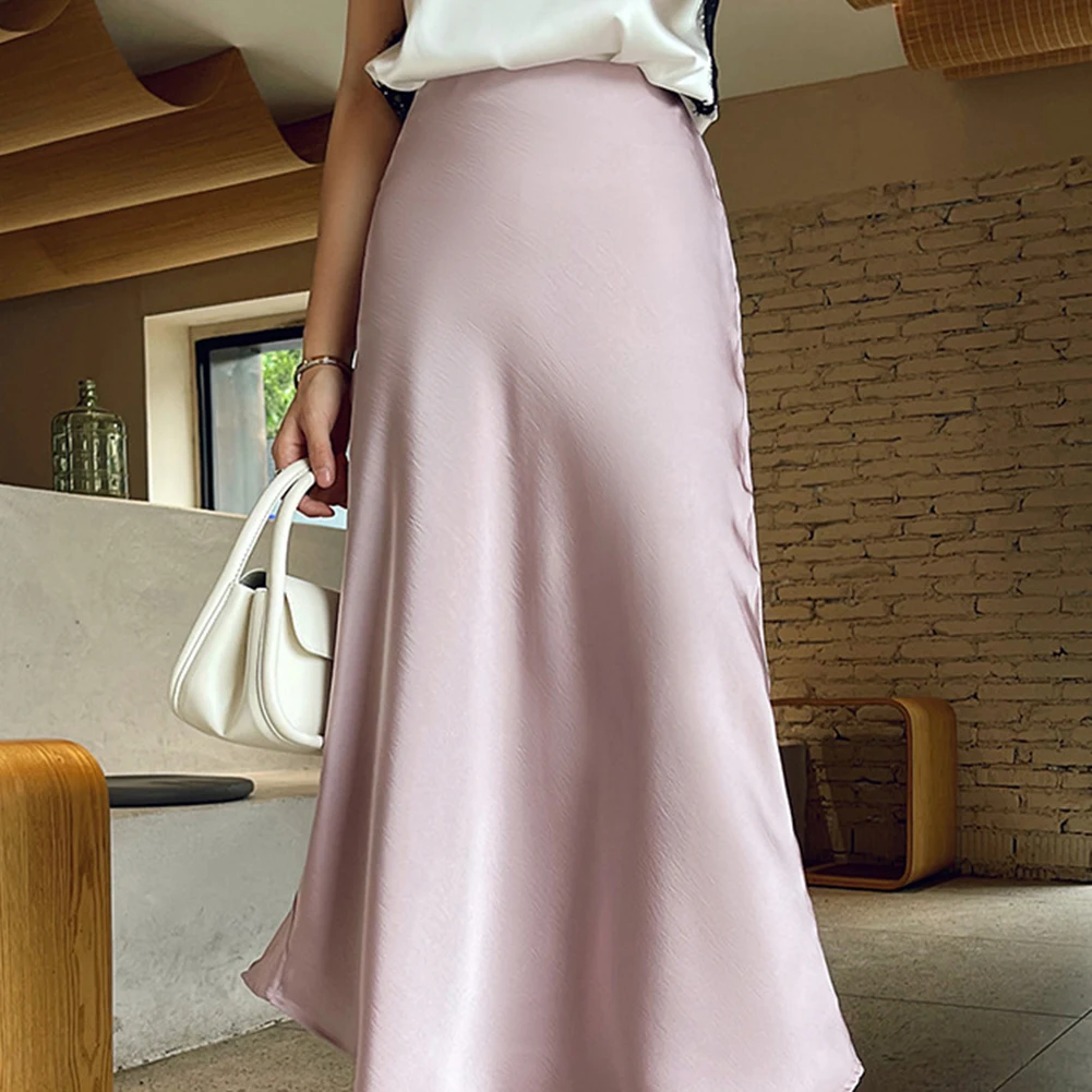 Comfy Fashion Women Skirt Winter Autumn Female For Women Summer No Elasticity Simulated Silk Skirt Solid Color