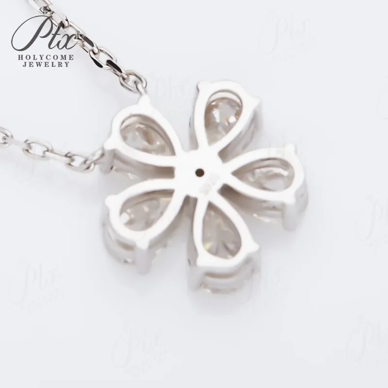 Halskette mit Fünfblättrigem Blumen-Anhänger, Moissanit-Diamant, 925 Sterling Silber Kette, Schmuck für Damen, Hypoallergen, Jubiläumsgeschenk – Detail 11