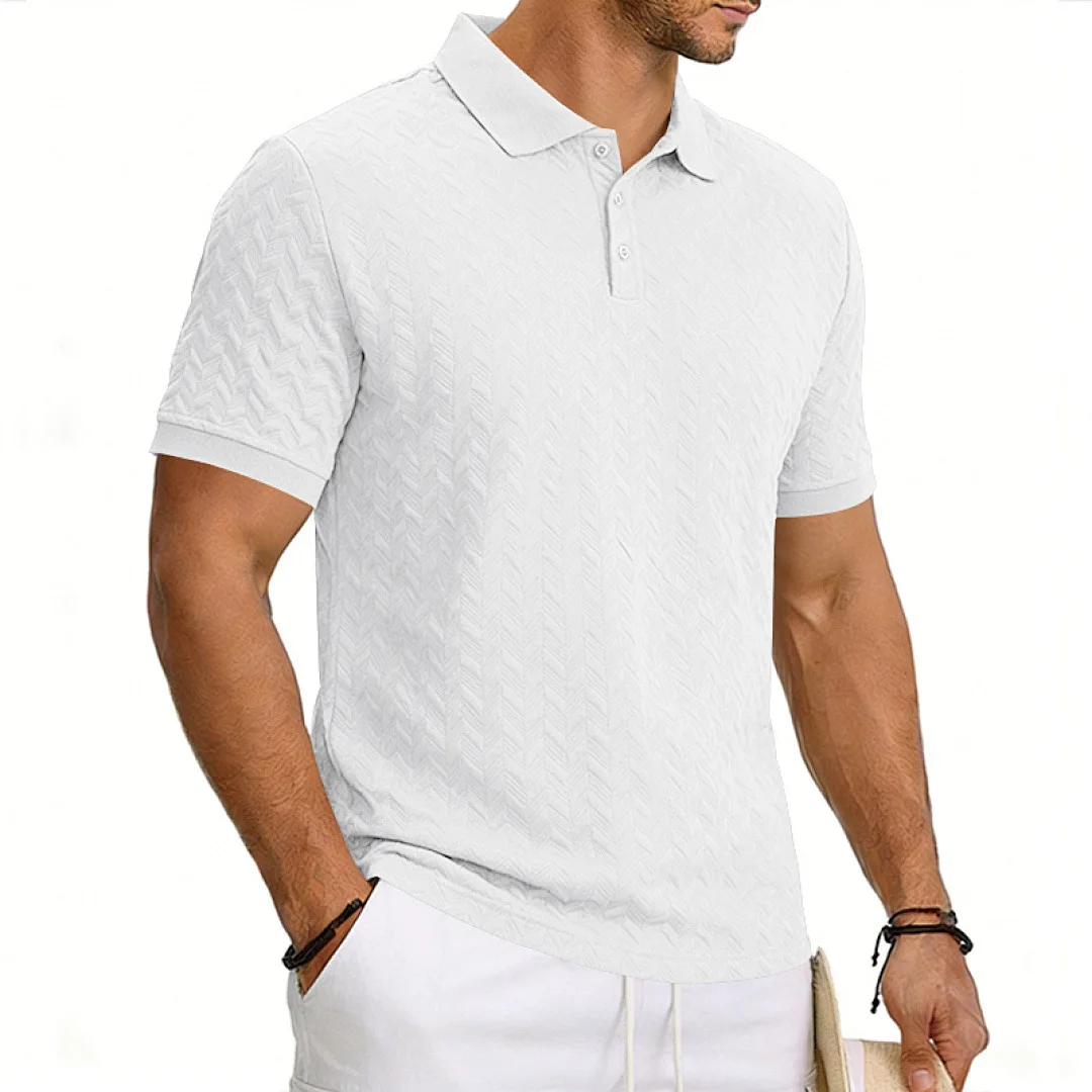 Grenzüberschreitendes Amazon American Heavy-Duty Polo-Shirt mit lockerem Texturmuster, einfarbig, Jacquard, lässig, schlicht, trendig, kurzärmelig – Detail 12