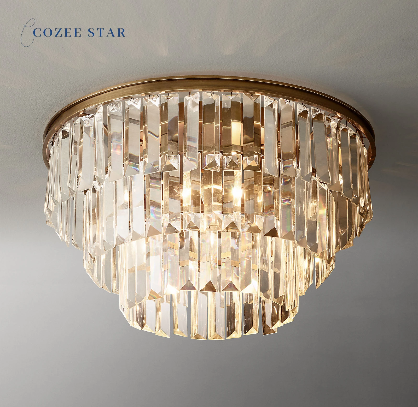 

Alaine Crystal Flushmount Modern Retro LED Clear Smoke Round Ceiling Lights Fixture Bedroom Bathroom Chandeliers Lighting